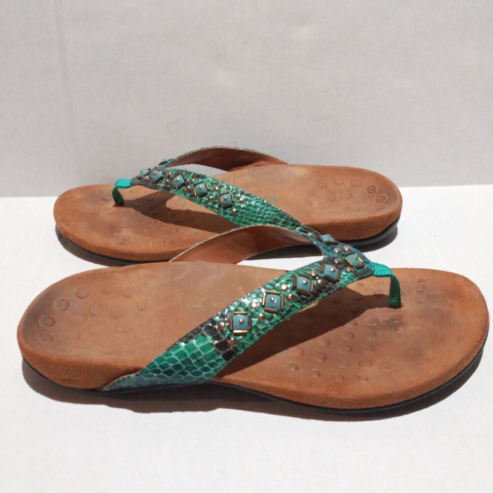 Vionic Floriana Thong Sandal-Size 8W-Faux Snakeskin-Beaded-Arch Support-Comfort - Picture 3 of 10